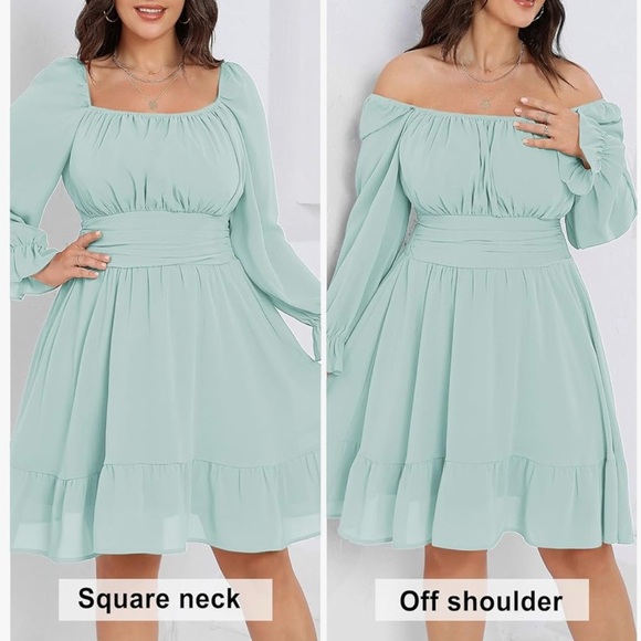 Elegant Mint Green Off-Shoulder Dress <<<<<96>>>>> - Picture 2 of 8
